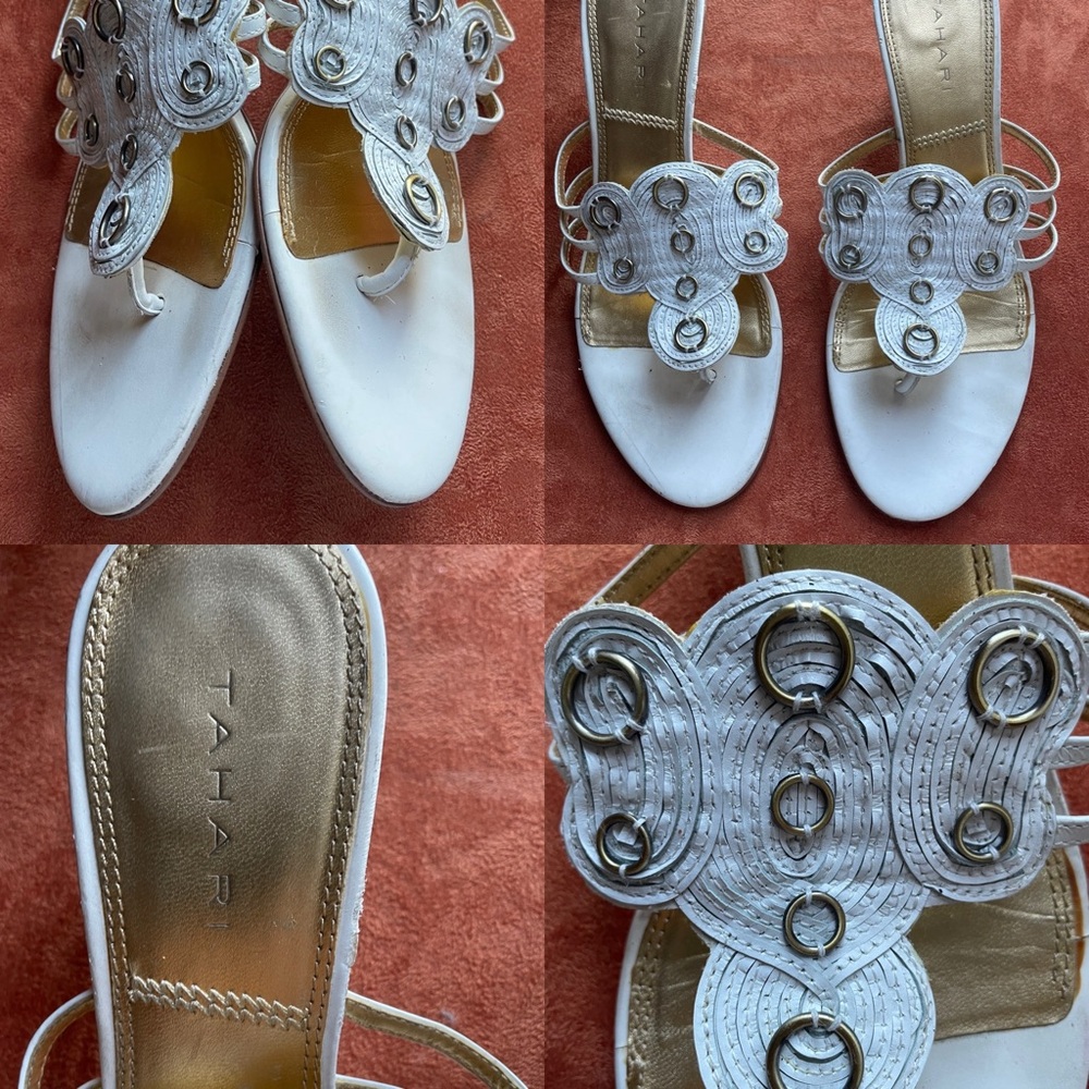 TAHARI White LEATHER PARADISE Strappy SANDALS Size 9M - Picture 4 of 16